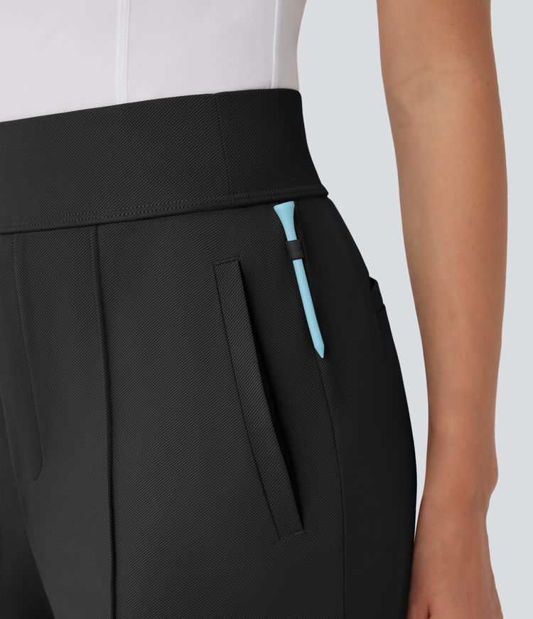 High Waisted Straight Leg Quick Dry Golf Trousers-Golf Tee Pockets-UPF40+
