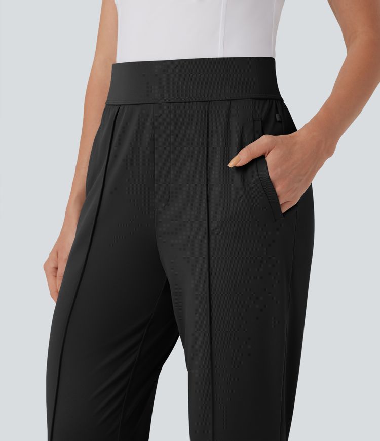 High Waisted Straight Leg Quick Dry Golf Trousers-Golf Tee Pockets-UPF40+