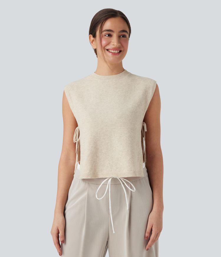 Round Neck Tie Work Sweater Vest