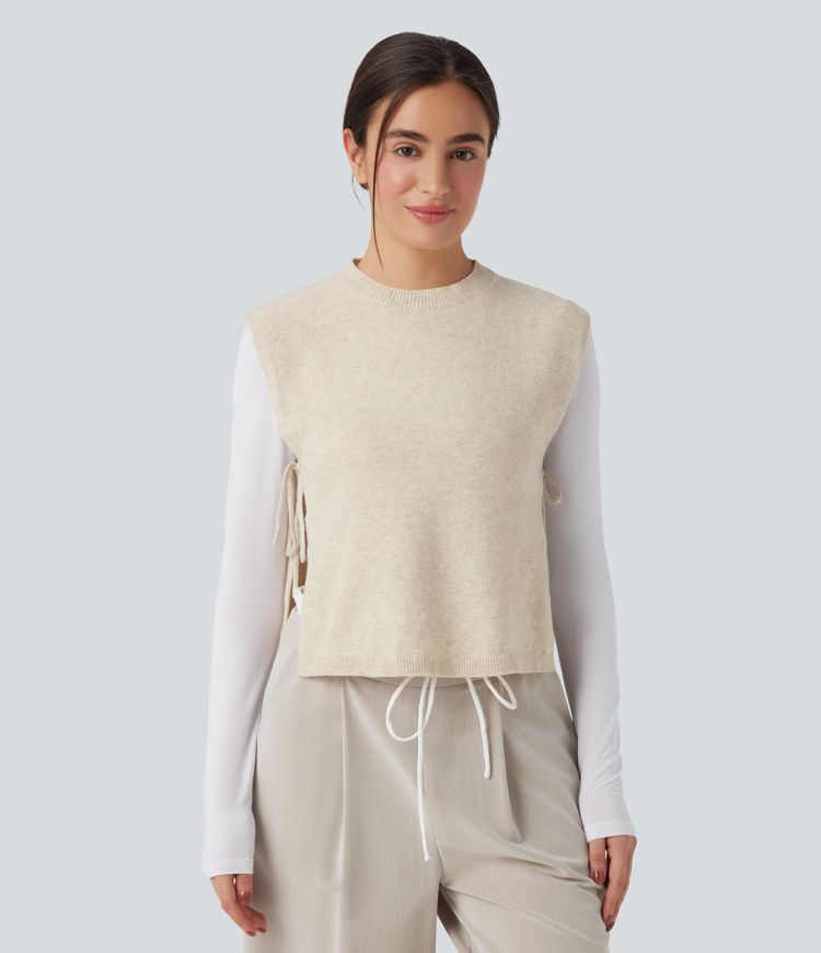 Round Neck Tie Work Sweater Vest