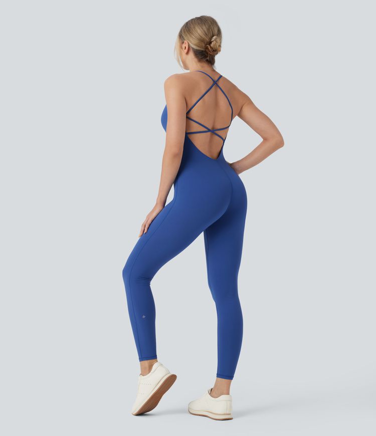 Jumpsuit de yoga ajustado SoftlyZero™ sin mangas y con espalda descubierta entrecruzada