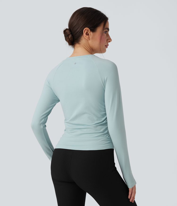 Seamless Flow Long Sleeve Ruched Yoga Sports Top
