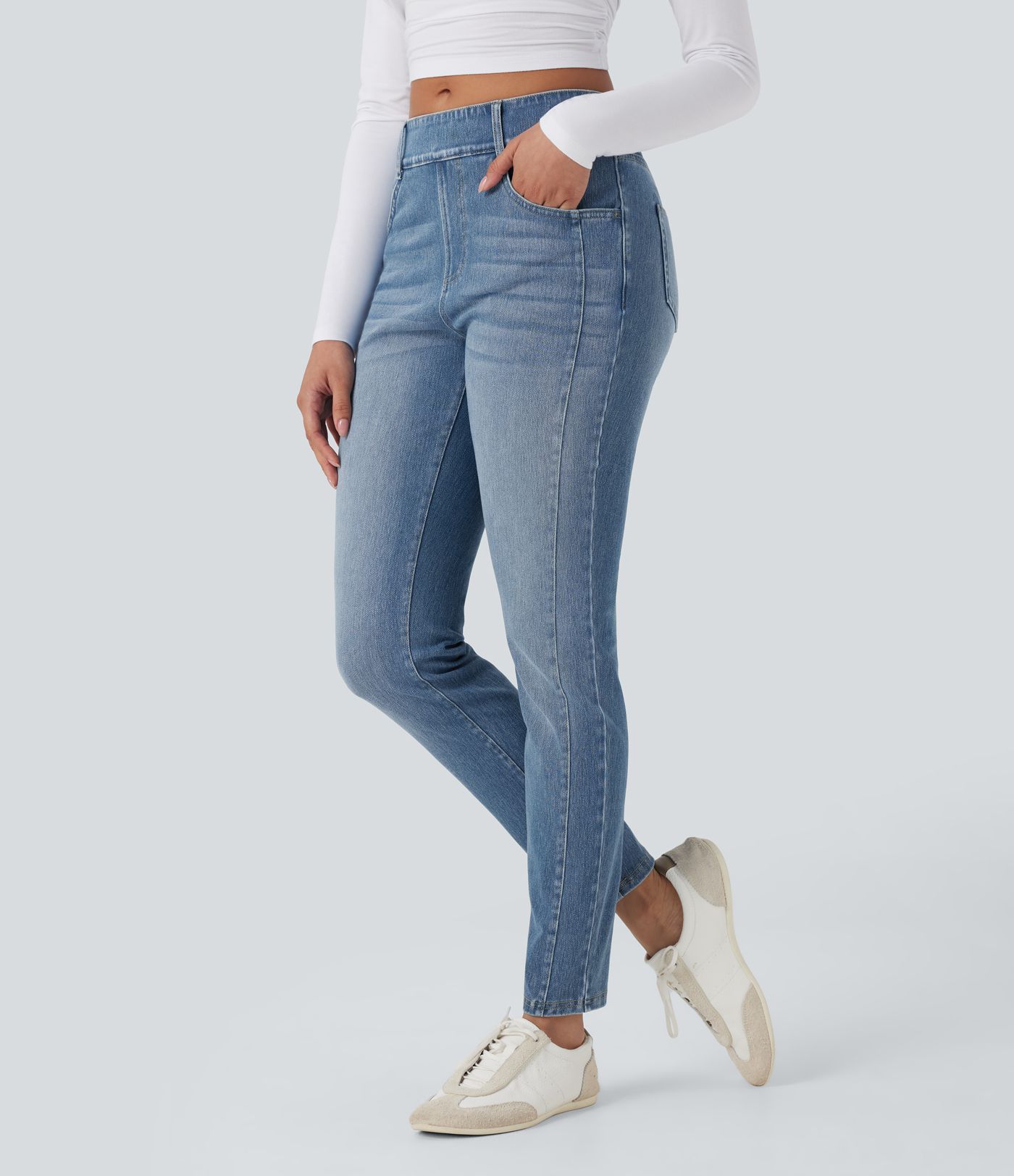 Halara Flex™ Mid Rise Washed Casual Skinny Jeans with Pockets