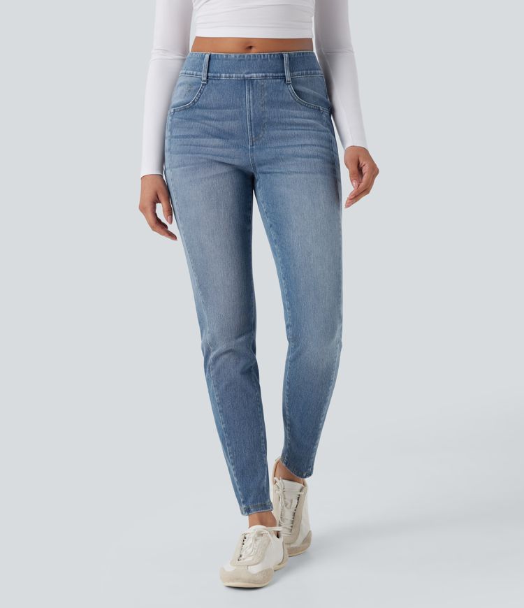 Halara Flex™ Mid Rise Washed Casual Skinny Jeans with Pockets