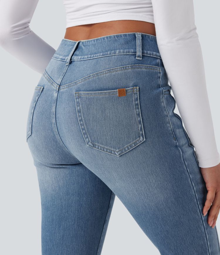 Halara Flex™ Mid Rise Washed Casual Skinny Jeans with Pockets