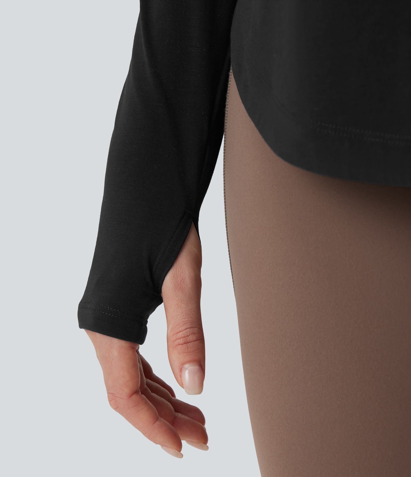 Top de Yoga Asymétrique à Manches Longues avec Trou pour Pouce, Ourlet Incurvé, Séchage Rapide