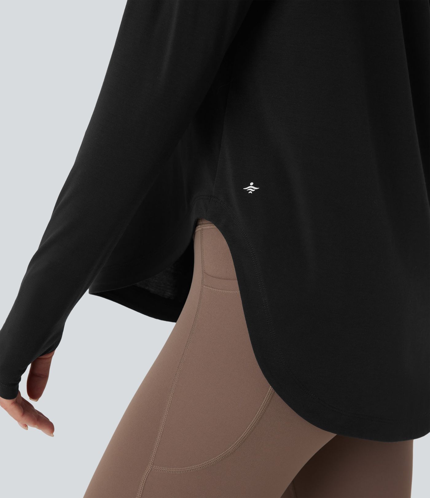 Top de Yoga Asymétrique à Manches Longues avec Trou pour Pouce, Ourlet Incurvé, Séchage Rapide