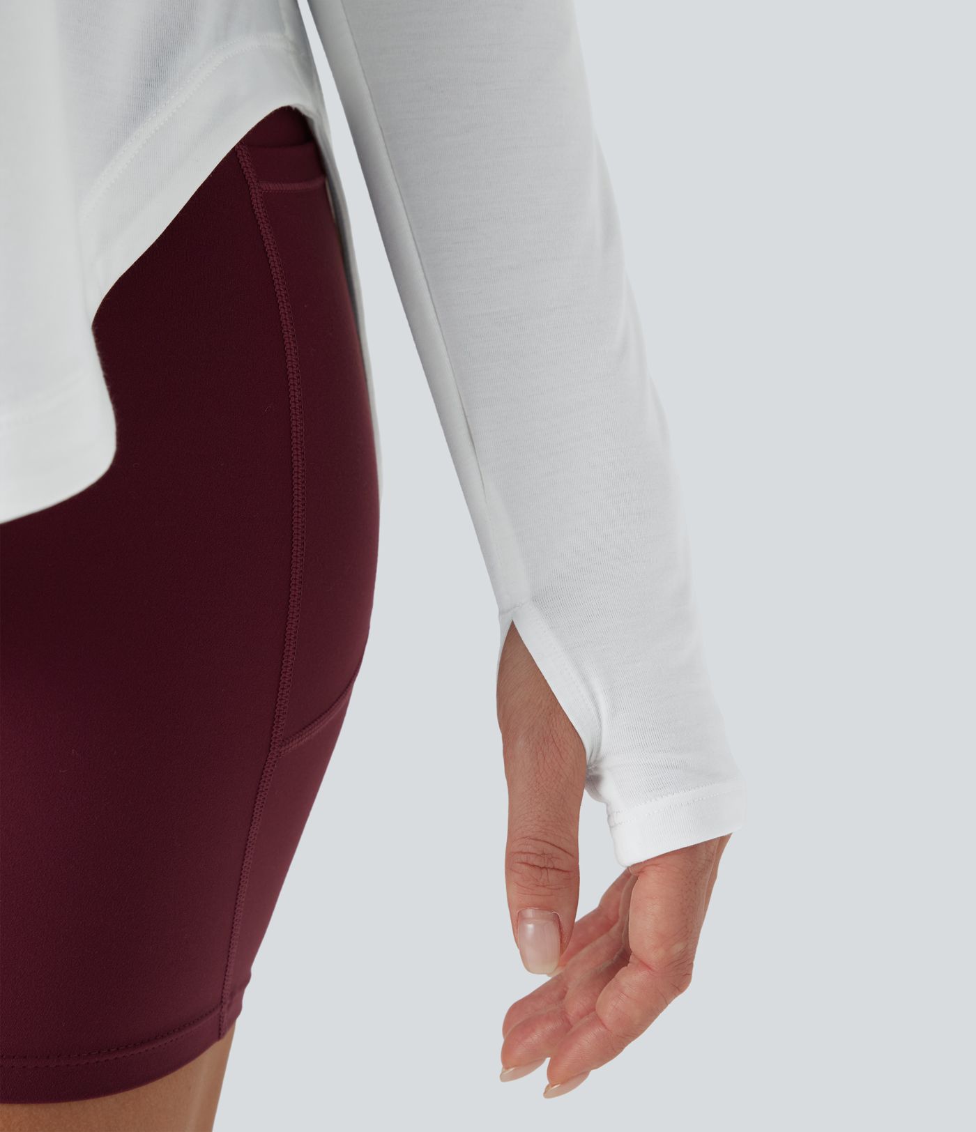 One Shoulder Long Sleeve Thumb Hole Curved Hem High Low Quick Dry Yoga Sports Top