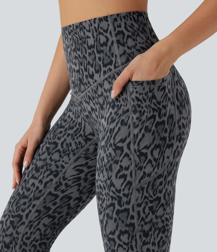 Halara UltraSculpt™ Leopard Print SoCinched High Waisted Tummy Control Bootcut Yoga Leggings with Pockets