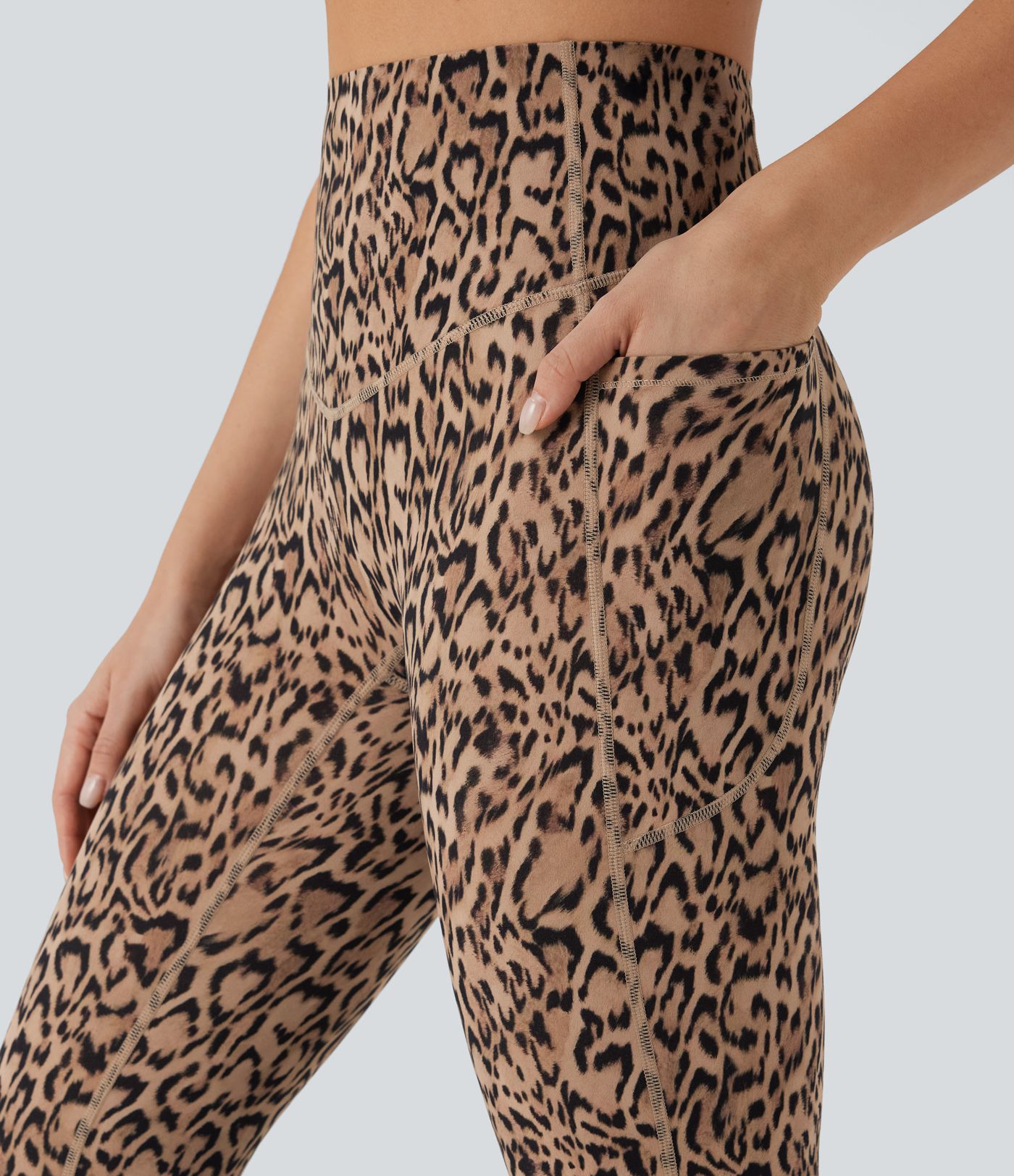 Halara UltraSculpt™ Leopard Print High Waisted Tummy Control Bootcut Yoga Leggings with Pockets
