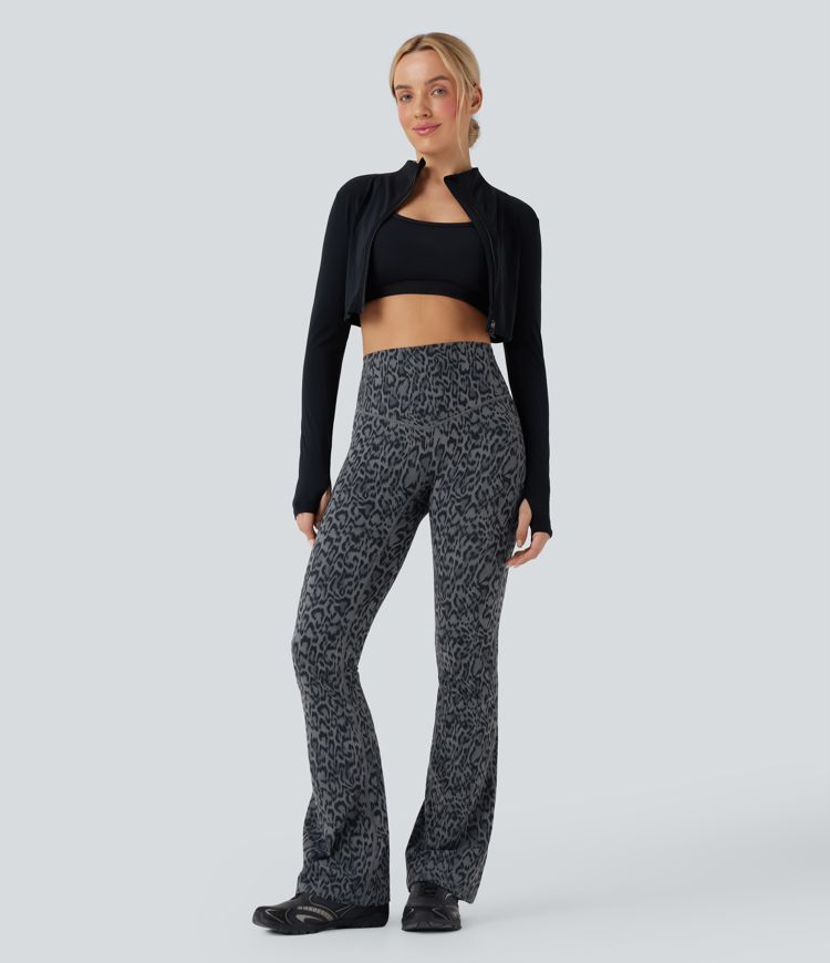 Halara UltraSculpt™ Leopard Print SoCinched High Waisted Tummy Control Bootcut Yoga Leggings with Pockets