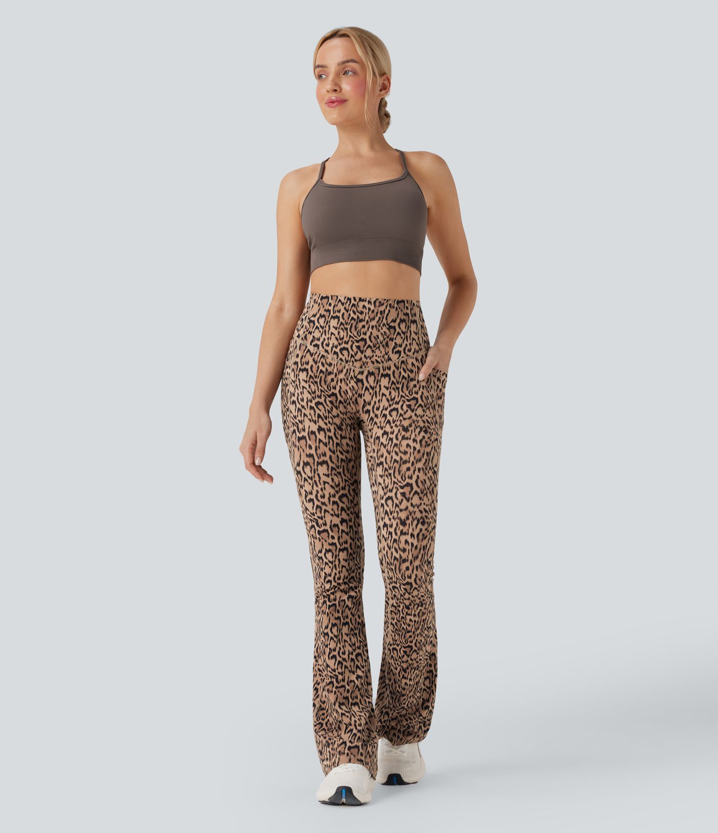 Halara UltraSculpt™ Leopard Print High Waisted Tummy Control Bootcut Yoga Leggings with Pockets