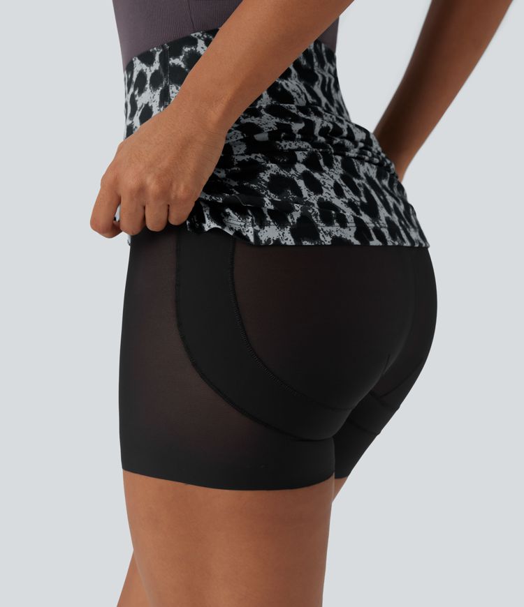 High Waisted Tummy Control Butt Lifting Midi Leopard Print Casual Shapewear Skirt