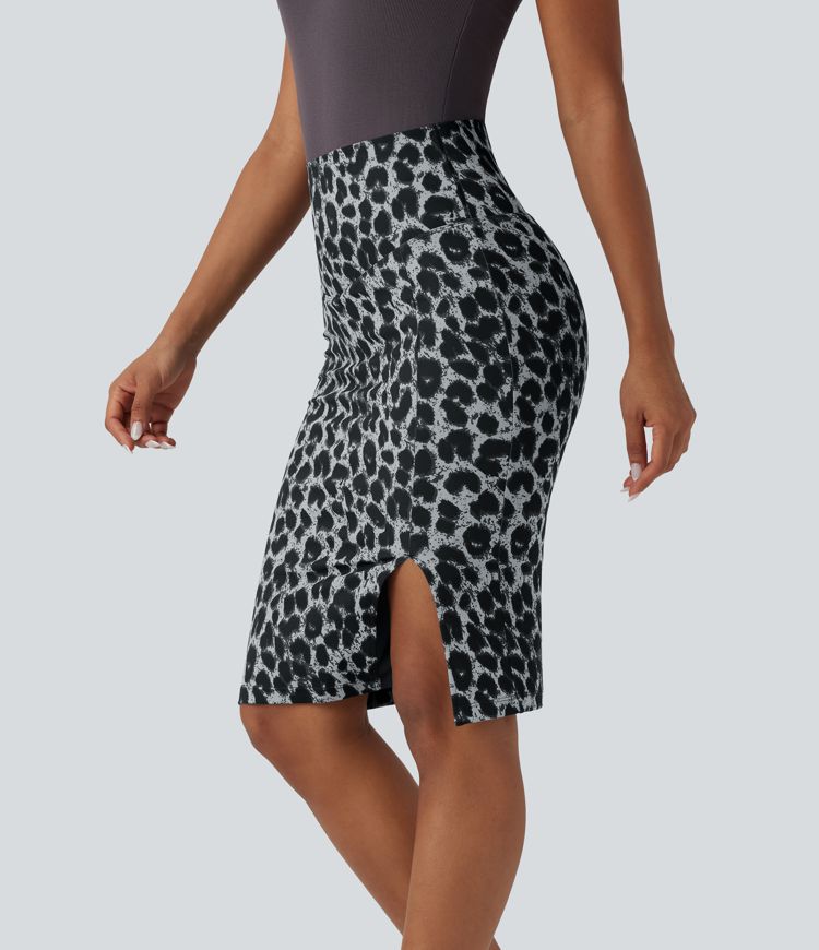 High Waisted Tummy Control Butt Lifting Midi Leopard Print Casual Shapewear Skirt