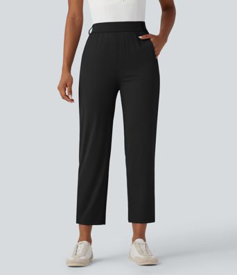 High Waisted Ankle Length Quick Dry Golf Pants with Pockets-Golf Tee-UPF40+