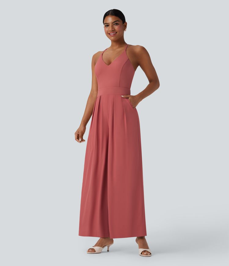 Breezeful™ Backless Wide Leg Quick Dry Casual Slip Jumpsuit with Side Pockets-Easy Peezy Edition