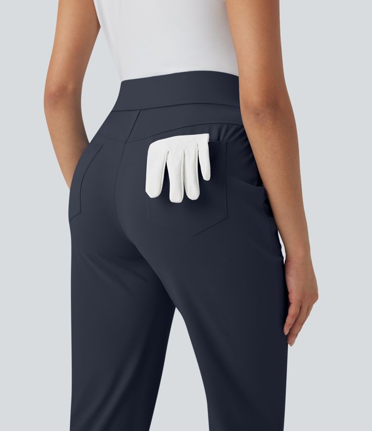 Pantalon de golf séchage rapide, taille mi-haute, avec poches et poche tee, UPF40+