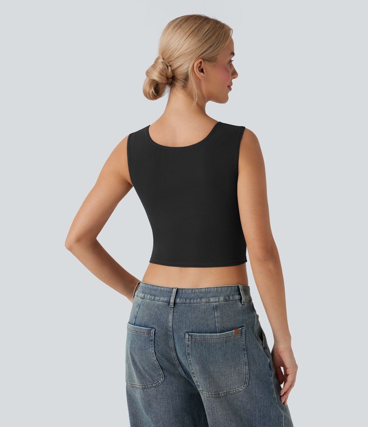 Softlyzero™ - Lässiges, kurzes, geripptes Tanktop mit U-Ausschnitt