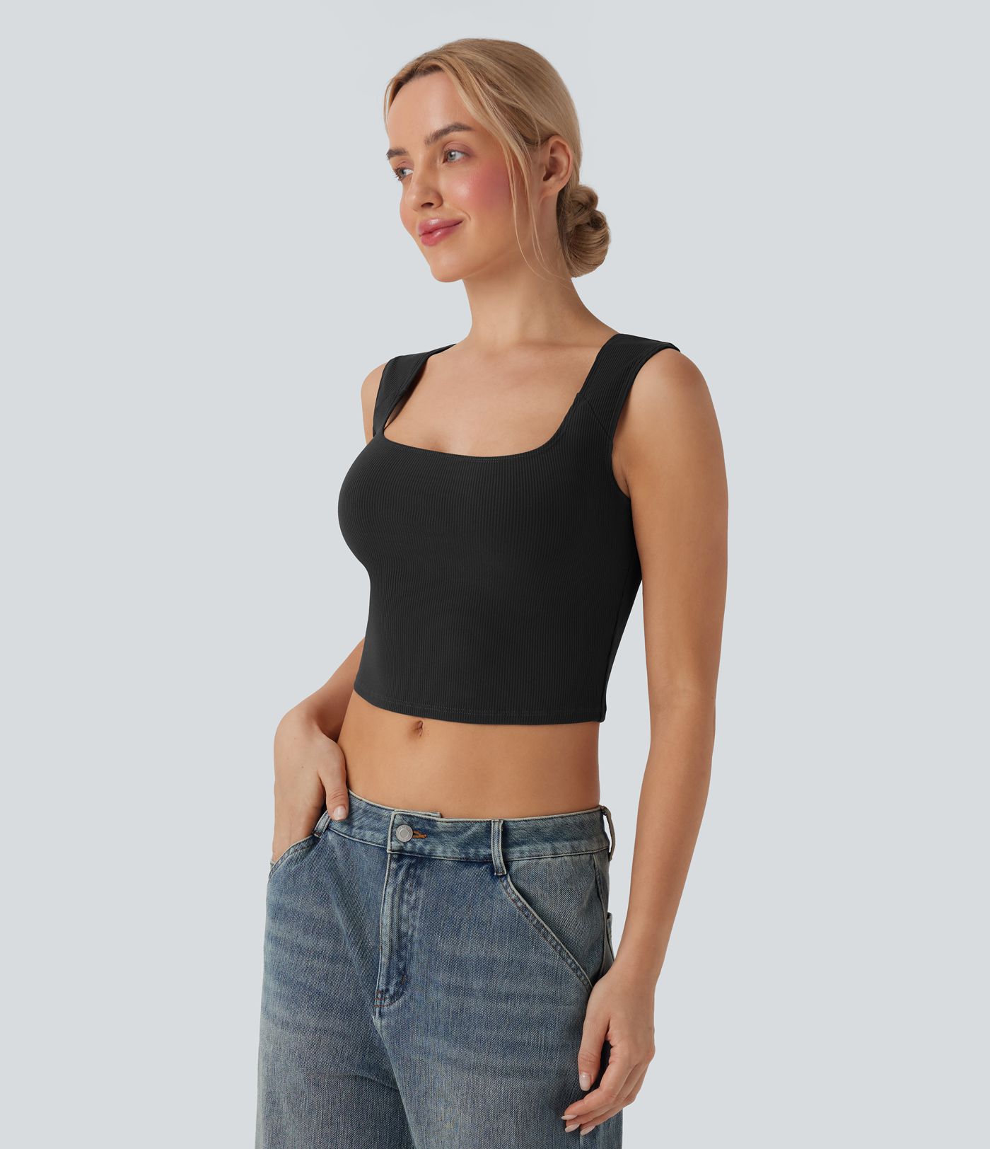 Softlyzero™ - Lässiges, kurzes, geripptes Tanktop mit U-Ausschnitt
