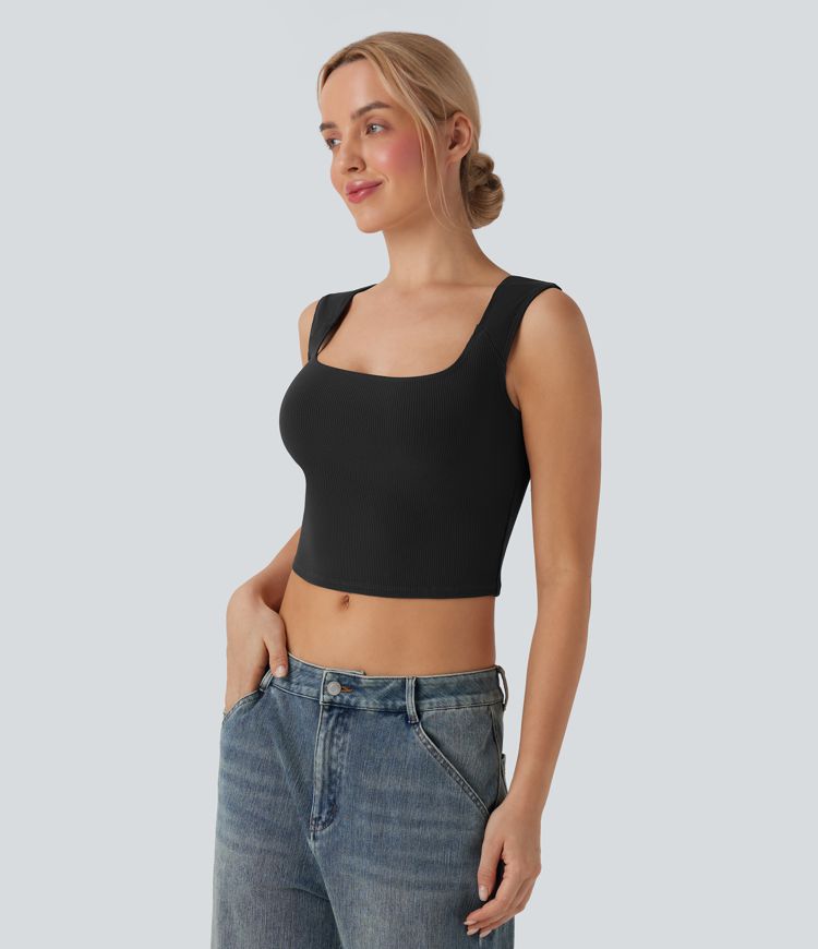 Softlyzero™ - Lässiges, kurzes, geripptes Tanktop mit U-Ausschnitt