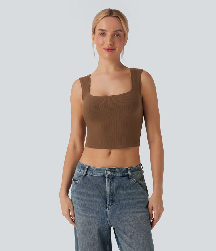 SoftlyZero™ Ribbed U Neck Cropped Casual Tank Top