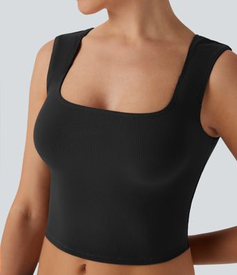 Softlyzero™ - Lässiges, kurzes, geripptes Tanktop mit U-Ausschnitt
