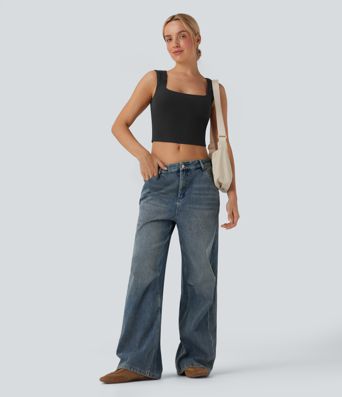 Softlyzero™ - Lässiges, kurzes, geripptes Tanktop mit U-Ausschnitt