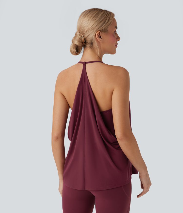 Softlyzero™ Airy Halter Backless Draped Cool Touch Yoga Sports Top-D/DD/DDD/F Cups-UPF50+