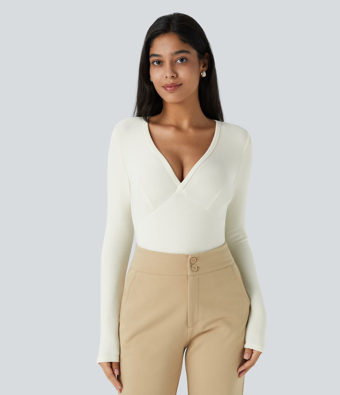 V Neck Long Sleeve Thermal Work Top