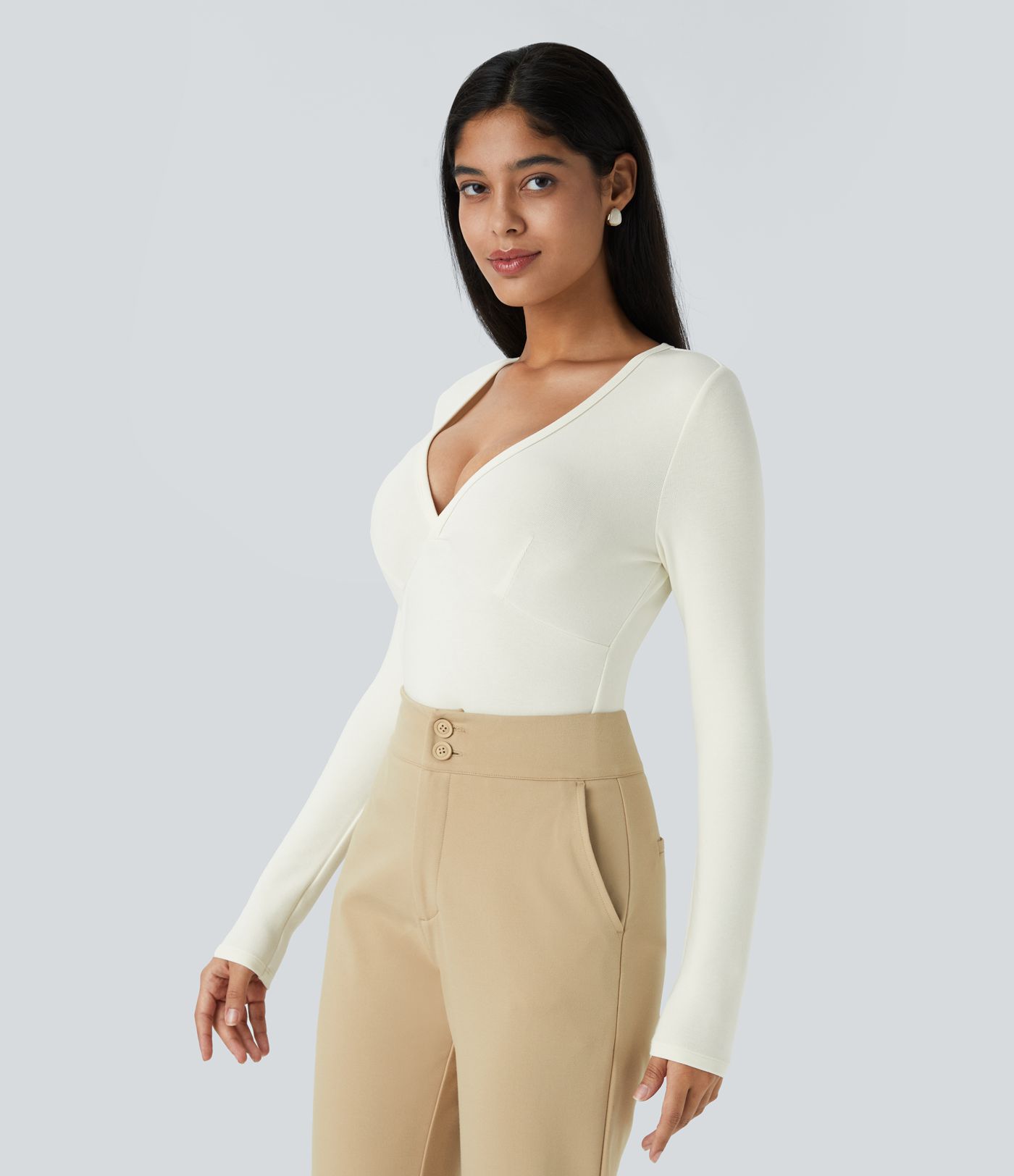 V Neck Long Sleeve Thermal Work Top