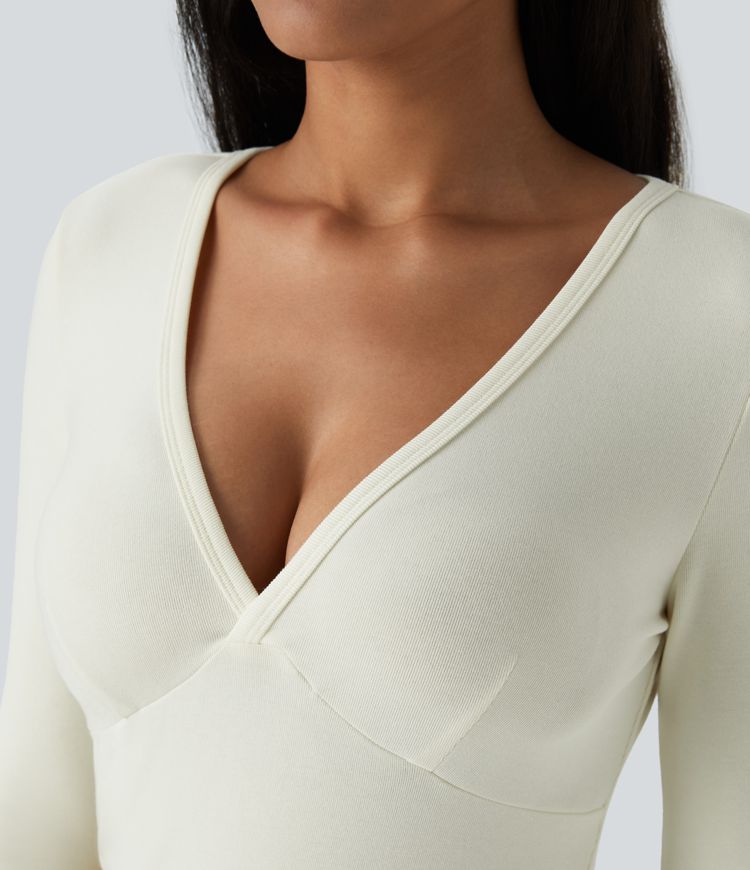 V Neck Long Sleeve Thermal Work Top