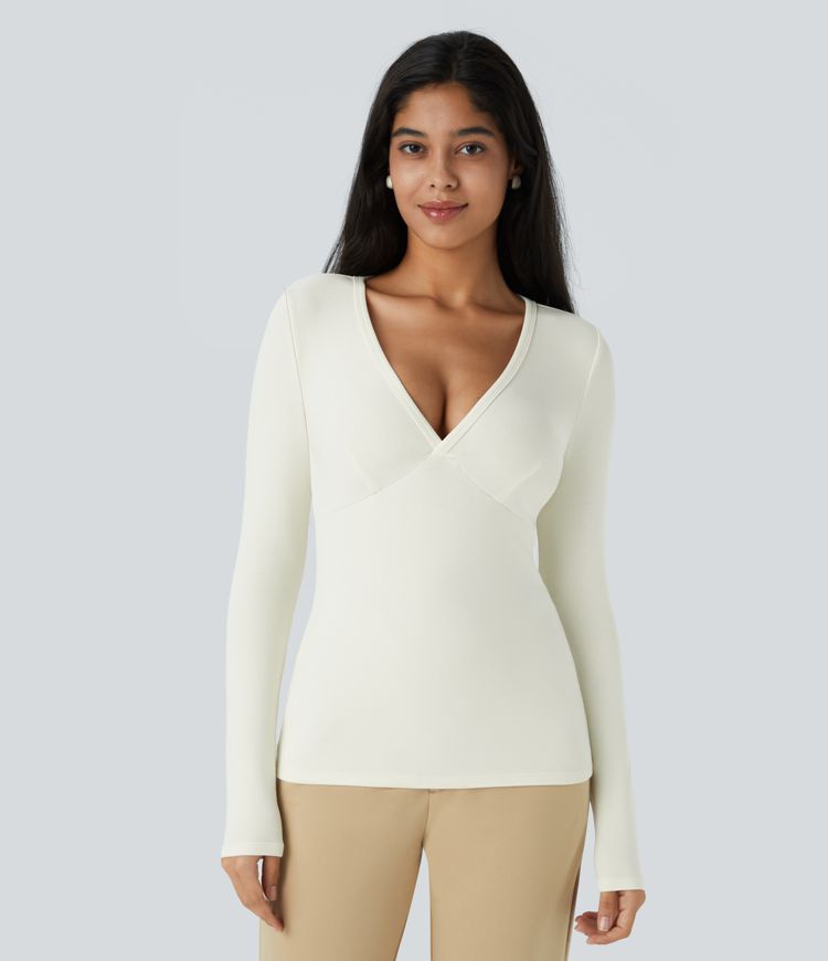 V Neck Long Sleeve Thermal Work Top