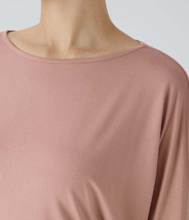 Boat Neck Long Sleeve Ruched Casual Top