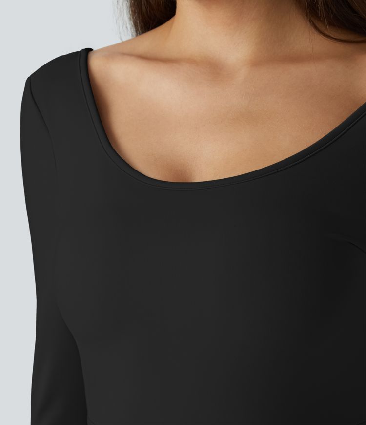 SoftlyZero™ Airy U Neck Cut Out Thumb Hole Cropped Cool Touch Yoga Sports Top-UPF50+