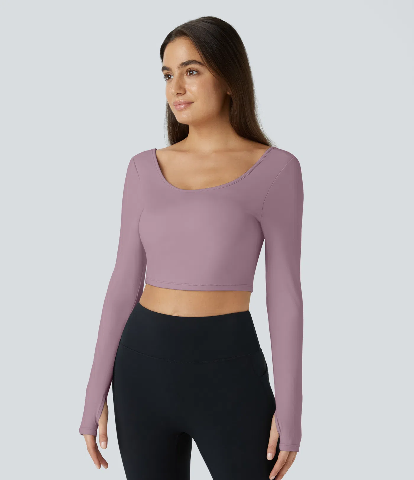 SoftlyZero™ Airy U Neck Cut Out Thumb Hole Cropped Cool Touch Yoga Sports Top-UPF50+