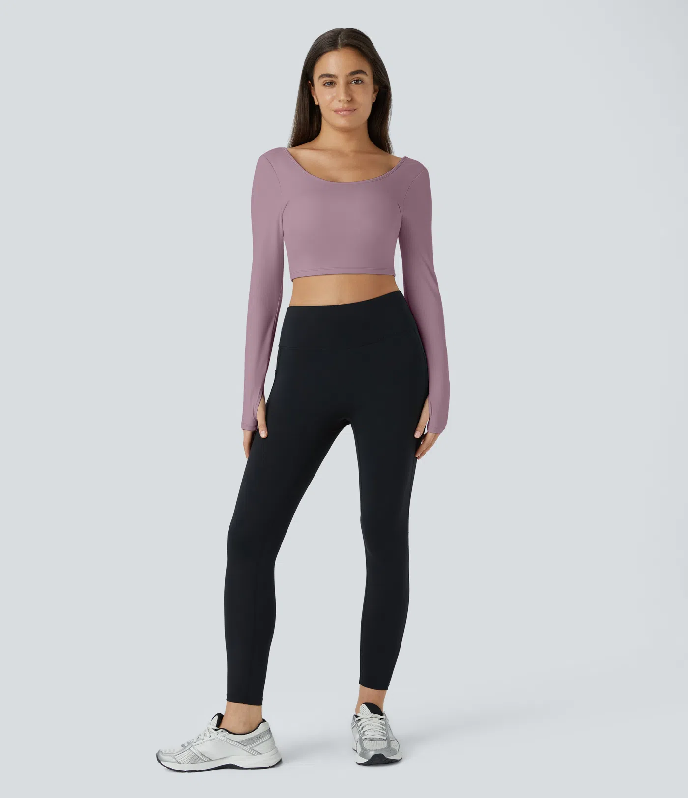 SoftlyZero™ Airy U Neck Cut Out Thumb Hole Cropped Cool Touch Yoga Sports Top-UPF50+