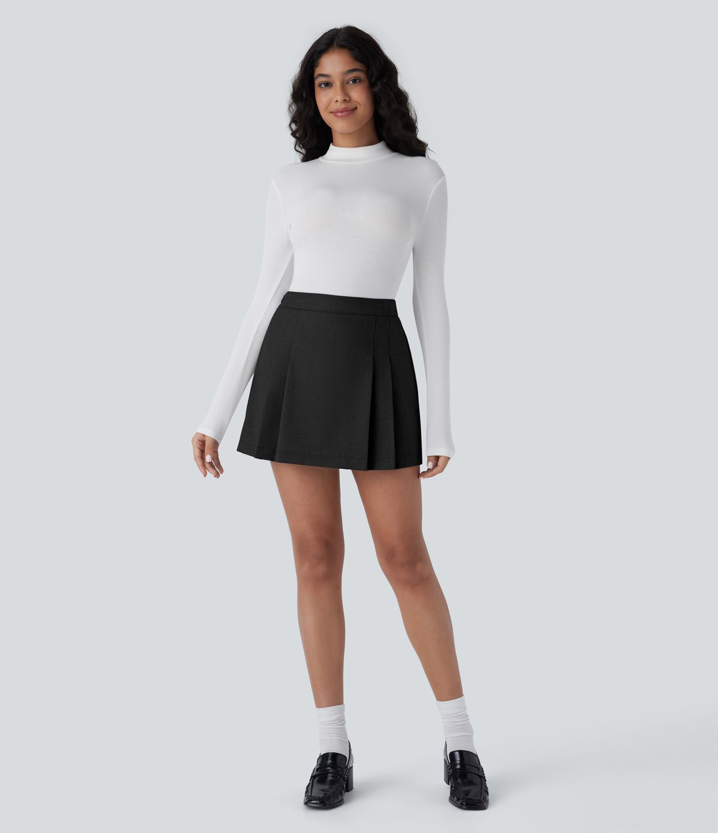 High Waisted Pleated Mini 2-in-1 Casual Skirt