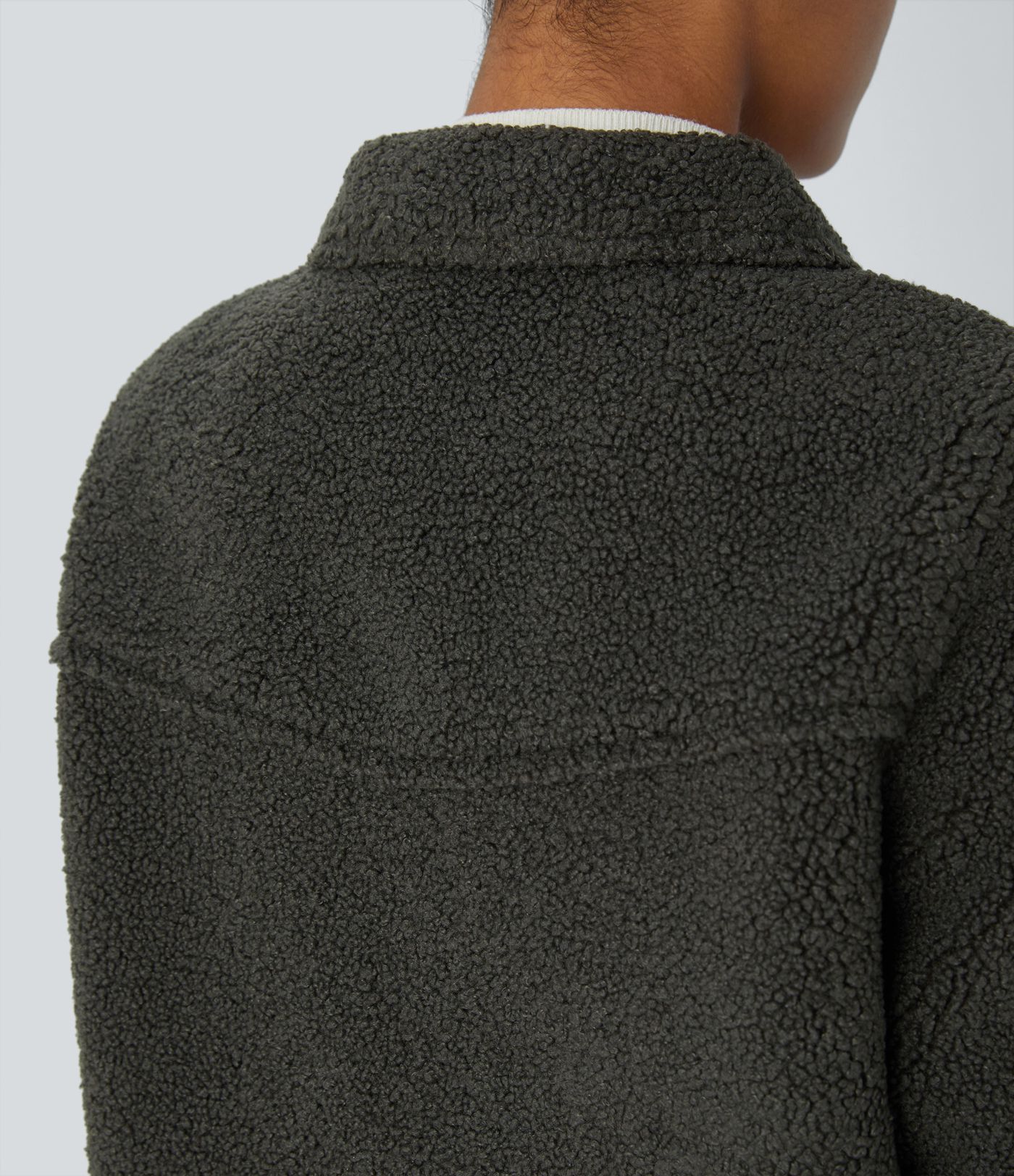 Pocket Long Sleeve Curved Hem Casual Sherpa Jacket