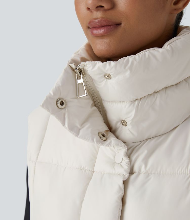 Gilet matelassé décontracté déperlant, col montant, fermeture éclair, boutons-pression et poches latérales