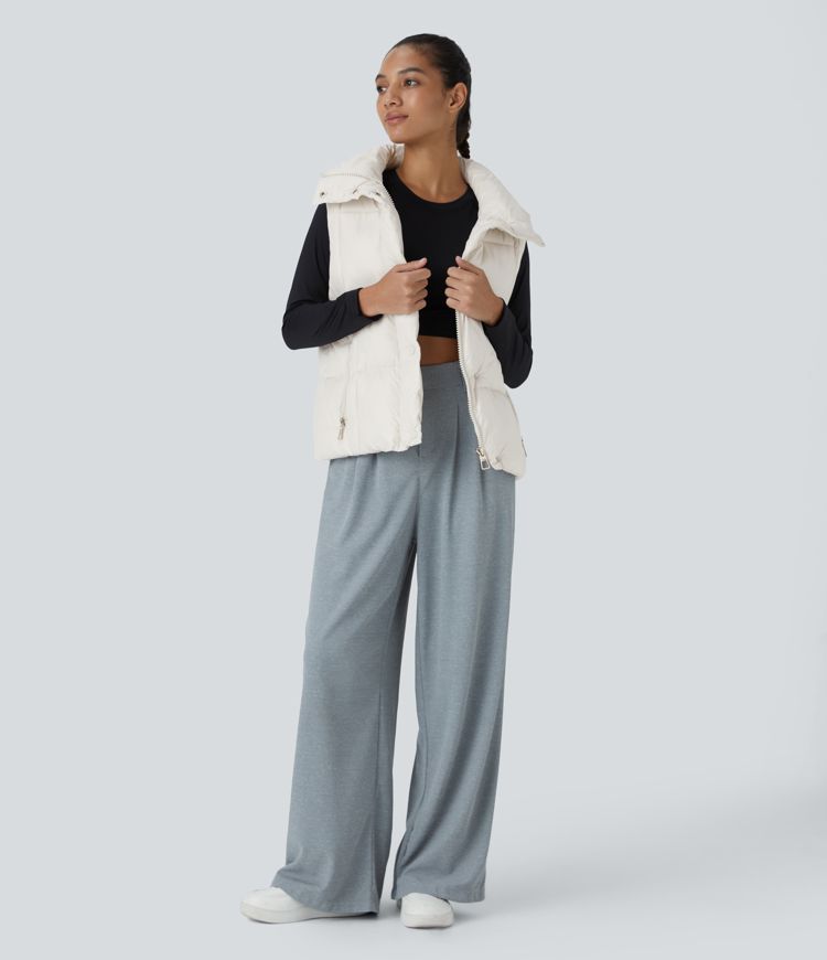 Gilet matelassé décontracté déperlant, col montant, fermeture éclair, boutons-pression et poches latérales