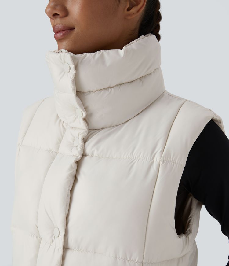 Gilet matelassé décontracté déperlant, col montant, fermeture éclair, boutons-pression et poches latérales