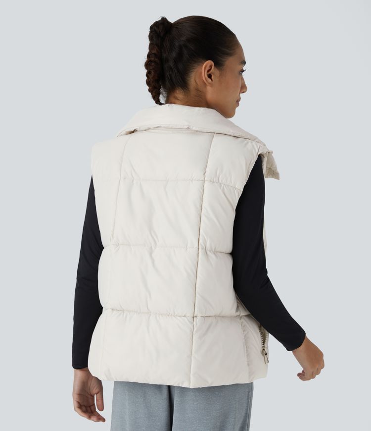 Gilet matelassé décontracté déperlant, col montant, fermeture éclair, boutons-pression et poches latérales