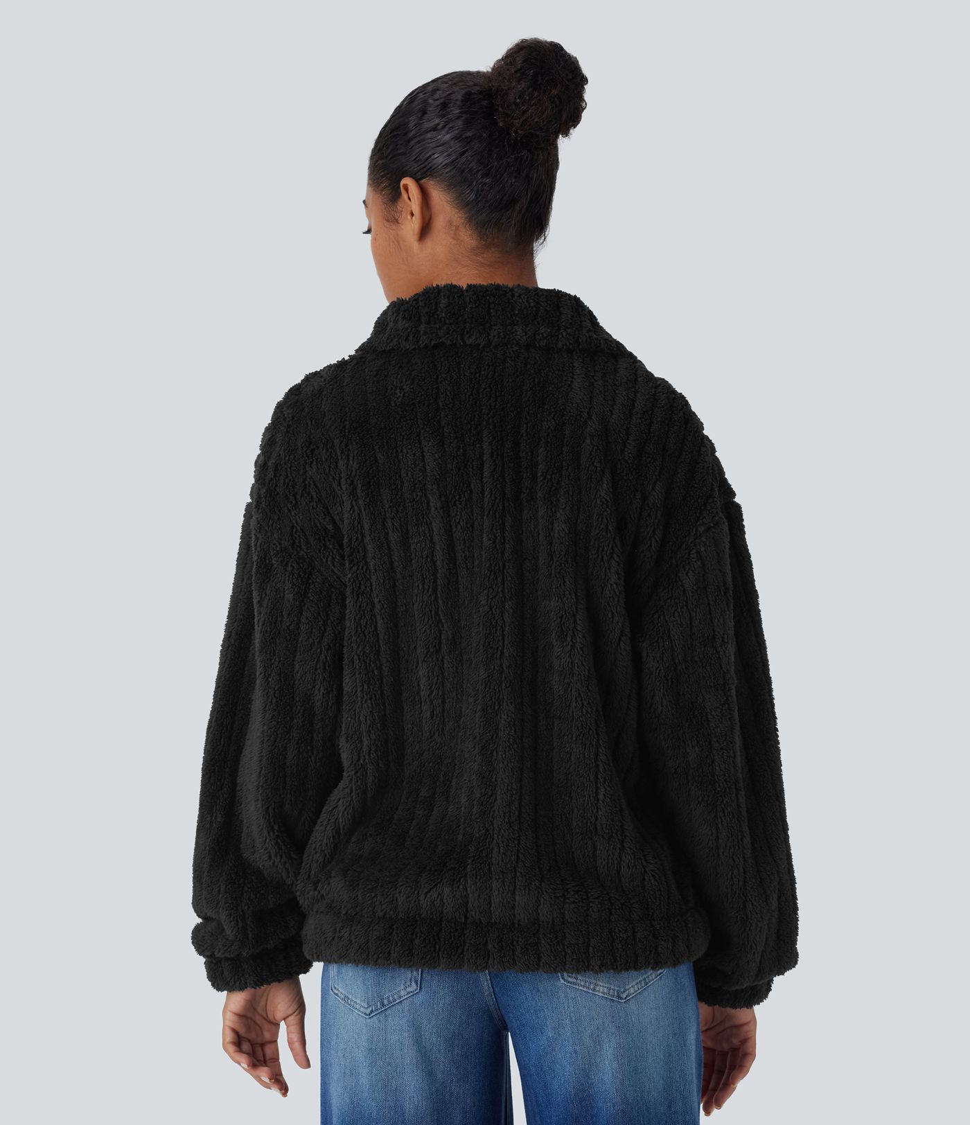 Collared Button Long Sleeve Casual Sherpa Jacket
