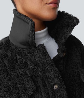 Collared Button Long Sleeve Casual Sherpa Jacket