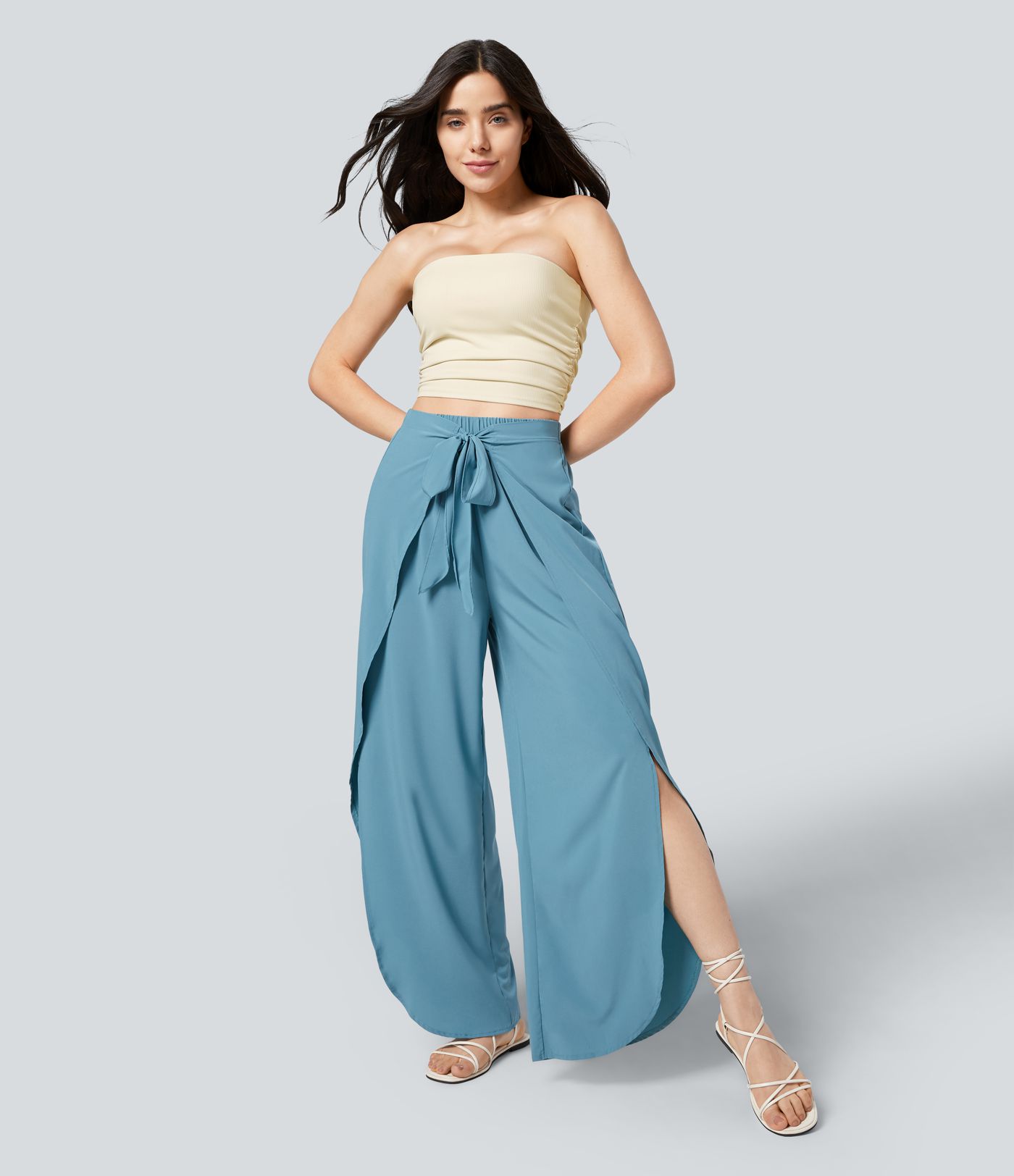 Ribbed Knit Ruched Cropped Yoga Tube Top