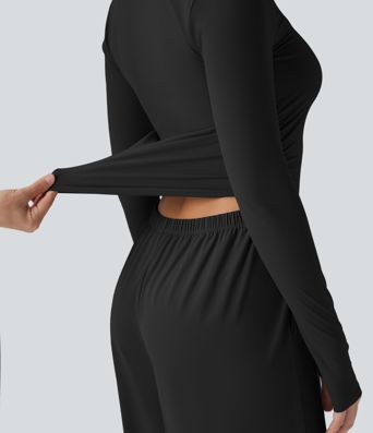 SoftlyZero™ Airy Long Sleeve Thumb Hole Cool Touch Workout Jumpsuit with Pockets-Easy Peezy Edition