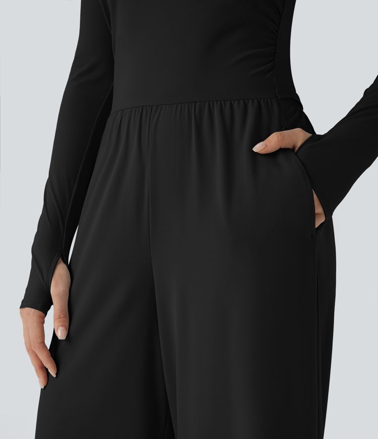 SoftlyZero™ Airy Long Sleeve Thumb Hole Cool Touch Workout Jumpsuit with Pockets-Easy Peezy Edition