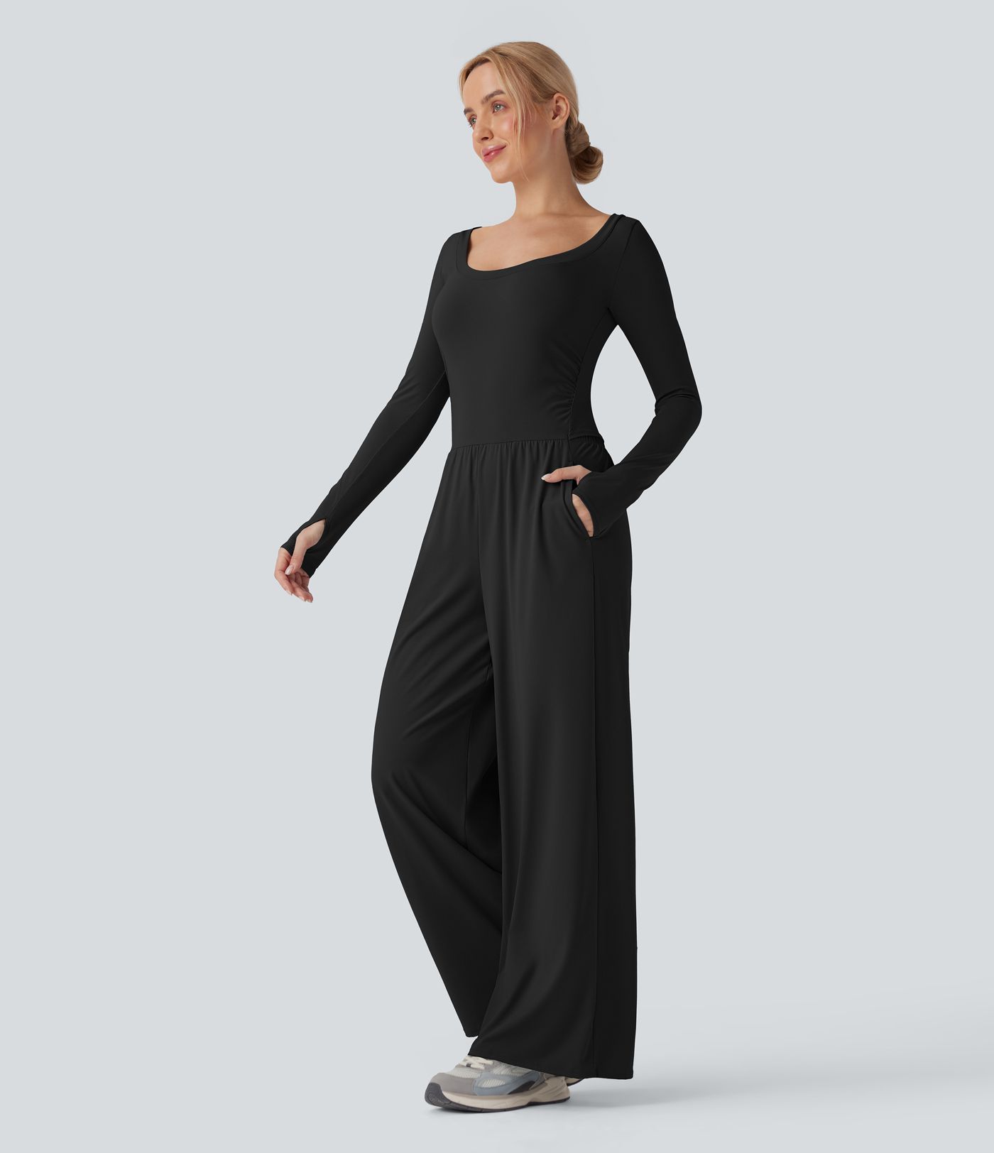 SoftlyZero™ Airy Long Sleeve Thumb Hole  Workout Jumpsuit with Pockets-Easy Peezy Edition