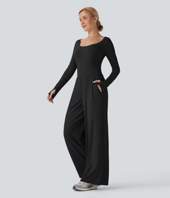 SoftlyZero™ Airy Long Sleeve Thumb Hole  Workout Jumpsuit with Pockets-Easy Peezy Edition