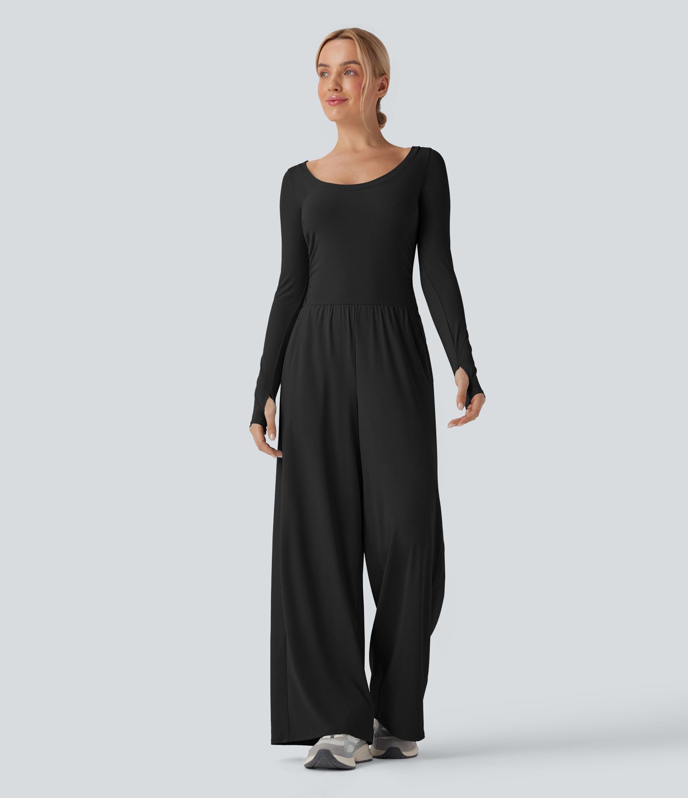 SoftlyZero™ Airy Long Sleeve Thumb Hole Cool Touch Workout Jumpsuit with Pockets-Easy Peezy Edition
